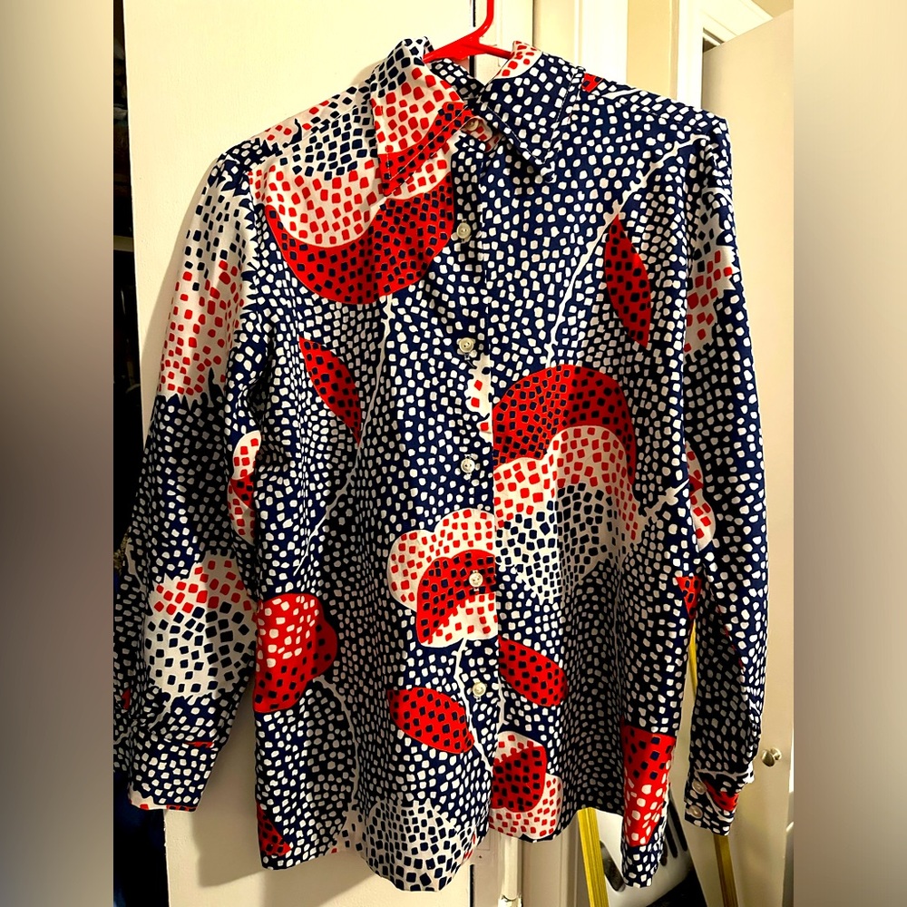 Vintage Mod Abstract Floral Print 60s/70s Blouse